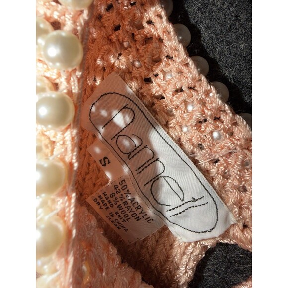 Vintage Nannell Pastel Pink Beaded Sweater - Hand Knit Rayon Wool Blend - Size S - Picture 2 of 5